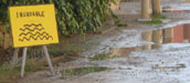 Calle de tierra con charcos en Masías.